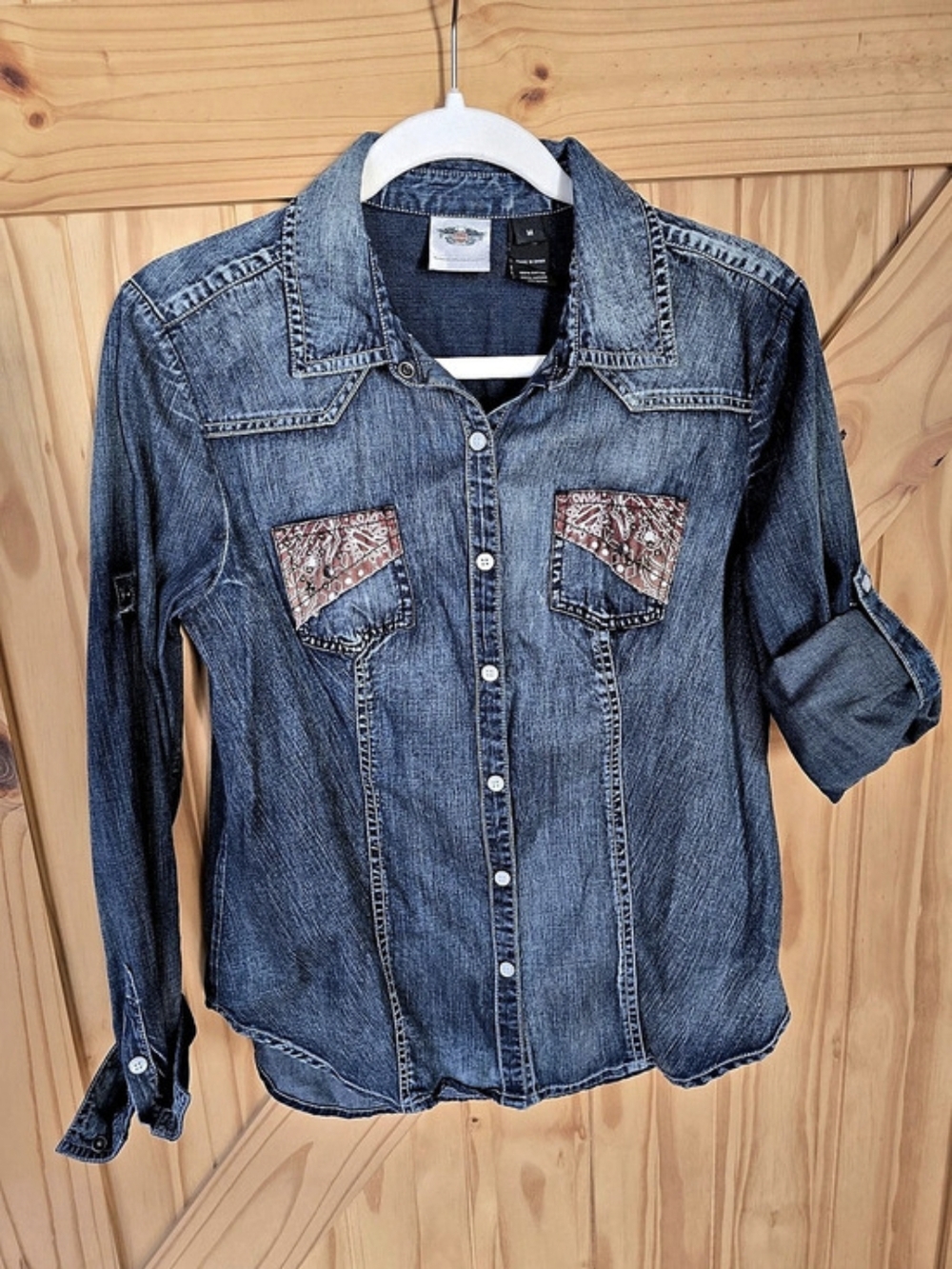 Harley-Davidson Paisley Denim Shirt Size Medium Like New